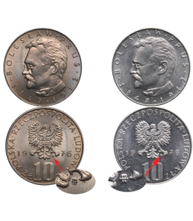 2x 10 złotych, Bolesław Prus, 1976, odmiana A i B, stan 1-