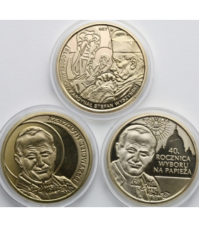 Zestaw 3 Medali Pamiątkowych – Jan Paweł II i Kardynał Stefan Wyszyński | Pozłacane
