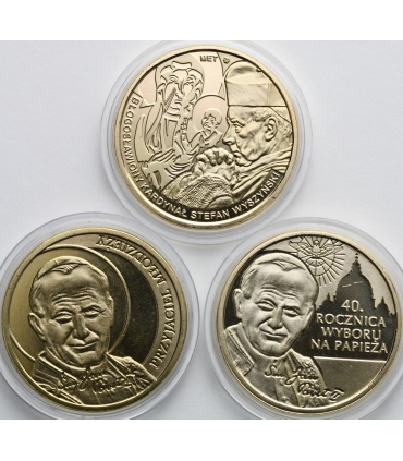 Zestaw 3 Medali Pamiątkowych – Jan Paweł II i Kardynał Stefan Wyszyński | Pozłacane