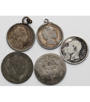 Zestaw 5 srebrnych monet (XIX/XX w.) – Austria, Holandia, Wenezuela, USA