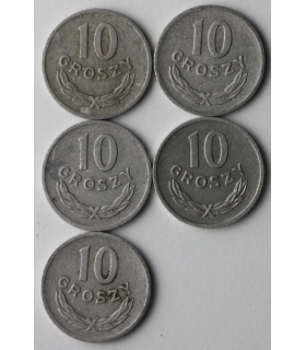 Lot 5x 10 groszy 1967, stan 3