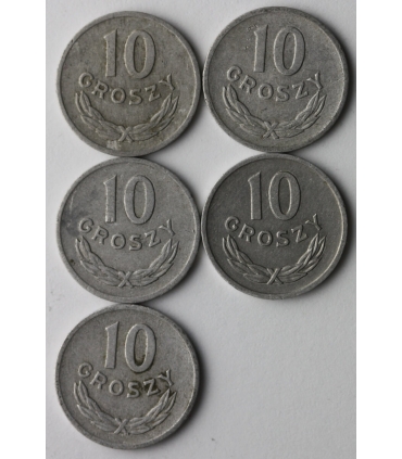 Lot 5x 10 groszy 1967, stan 3