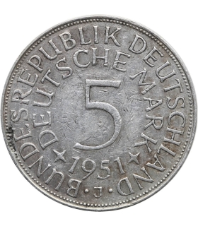 Niemcy 5 marek 1951 J, stan 3, SREBRO