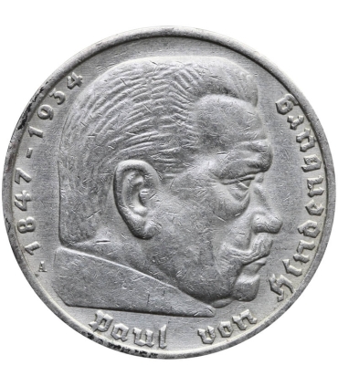 5 marek, Hindenburg, 1936, A, stan 3
