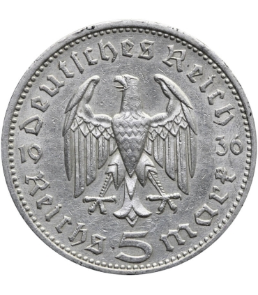 5 marek, Hindenburg, 1936, A, stan 3
