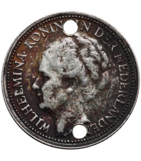 10 Centów – Holandia, 1939, srebro, otwory