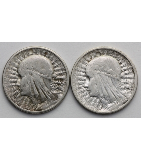 LOT 2 x 2 złote głowa kobiety 1932, 1934, z dziurami