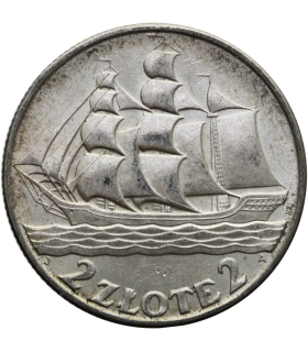 2 zł Żaglowiec 1936, stan 2+