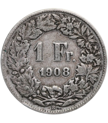 Szwajcaria, 1 frank, 1908, srebro