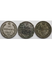 Lot, Rosja, Mikołaj II, 3x15 Kopiejek 2x 1906, 1x 1914