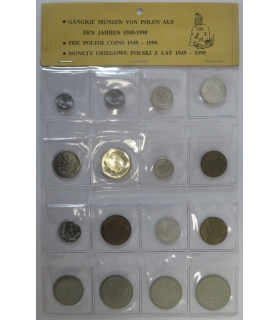 Zestaw 10 monet obiegowych Polski z lat 1949–1990 w blistrze