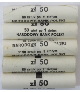 Zestaw 5 rolek bankowych NBP 50 x 1 zł 1989/1990