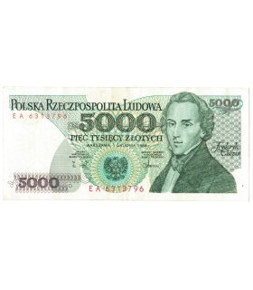 5000 zł Fryderyk Chopin,1988, seria EA, stan 3+