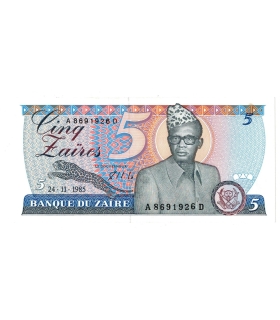 Zair 5 zaires 1985 Mobutu Sese Seko