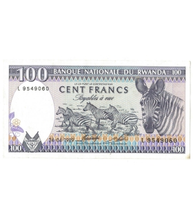 Rwanda 100 francs 1989 zebry