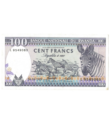Rwanda 100 francs 1989 zebry