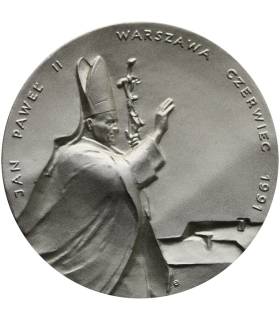 Medal Jan Paweł II, Warszawa czerwiec 1991, srebro Ag999, etui