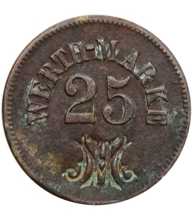 Niemiecki żeton zastępczy Werth-Marke 25 - przełom XIX i XX w.