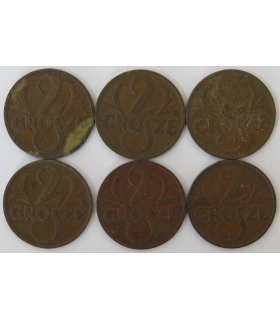 2 grosze 1928–1938, II Rzeczpospolita, zestaw 6 sztuk