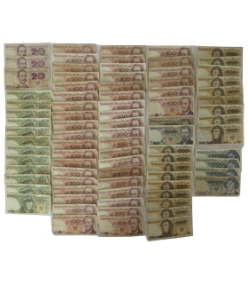 Zestaw 7 banknotów PRL w stanach UNC: 10–1000 zł, 1982–1988