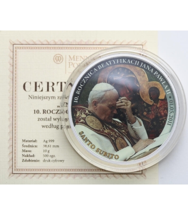 Medal Jan Paweł II, 10. rocznica beatyfikacji, 2011, Ag 999